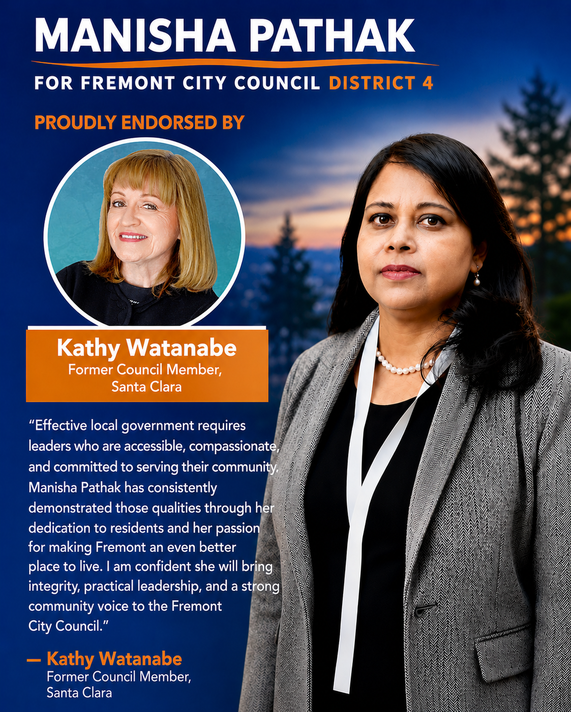 Kathy Watanabe endorsement for Manisha Pathak